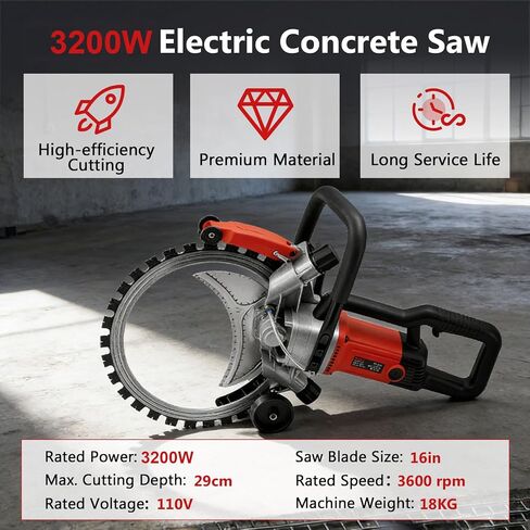 3200W 110V 16 inch Electric Concrete Ring Cutting Saw | ax Cutting Depth 11.4 inch with 2 Blades & Smart Water Pump, Power Circular Saws Brick Walls, Cement Blocks and Marble in Kuwait