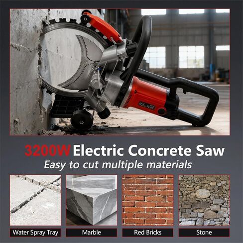 3200W 110V 16 inch Electric Concrete Ring Cutting Saw | ax Cutting Depth 11.4 inch with 2 Blades & Smart Water Pump, Power Circular Saws Brick Walls, Cement Blocks and Marble in Kuwait