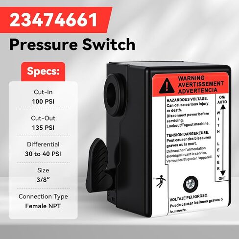 23474661 Air Compressor Pressure Switch for Ingersoll Rand, 100/135 PSI Pressure Switch for Ingersoll-Rand SS3 SS4 SS5 Single Stage Compressors, 3/8" NPT with Built-In Unloader Valve in Kuwait