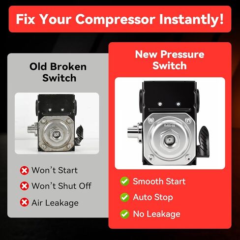 23474661 Air Compressor Pressure Switch for Ingersoll Rand, 100/135 PSI Pressure Switch for Ingersoll-Rand SS3 SS4 SS5 Single Stage Compressors, 3/8" NPT with Built-In Unloader Valve in Kuwait