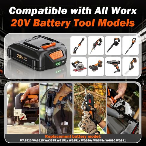 4.0Ah 20V Lithium Battery for Worx 20V Battery and Charger Combo, Compatible with All Worx Batteries WA3520 WA3525 WA3575 WG151s WG251s WG540s WG545s WG890 WG89 with LED Power Indicator in Kuwait