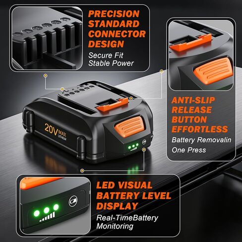 4.0Ah 20V Lithium Battery for Worx 20V Battery and Charger Combo, Compatible with All Worx Batteries WA3520 WA3525 WA3575 WG151s WG251s WG540s WG545s WG890 WG89 with LED Power Indicator in Kuwait