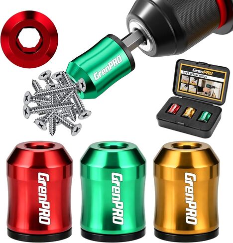 GRENPRO Magnetic Screw Ring, 3PCS Universal Magnetic Screw Holder, Removable 1/4"(6.35mm) Hex Holder with EVA+PP Storage Case for Home DIY Screwdriver & Power Drills in Kuwait