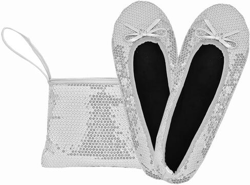 Women's Foldable Ballet Flats – Portable Wedding Travel Dance Shoes with Carry Pouch (Gold Silver Champagne Black) in Kuwait