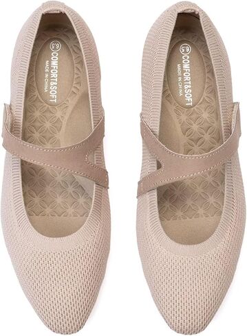Frank Mully Women's Knitted Mary Jane Flats Square Toe Comfortable Ballet Flat Shoes with Suede Strap for Women Work Casual Daily in Kuwait
