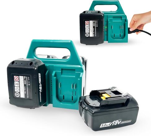 18V 4-Port Battery Charger Compatible with Makita 18V-21V Batteries, Charge 4 Batteries at Once, 4-Slot Charging Station with Storage Holder, Portable Rugged Organizer for Workshop Garage. in Kuwait