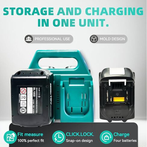 18V 4-Port Battery Charger Compatible with Makita 18V-21V Batteries, Charge 4 Batteries at Once, 4-Slot Charging Station with Storage Holder, Portable Rugged Organizer for Workshop Garage. in Kuwait