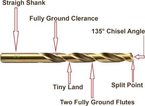MAXTOOL 1/4" 2pcs Identical Jobber Length Drills HSS M42 Twist Drill Bits 8% Cobalt Fully Ground Golden Straight Shank Drills; JBF42G10R16P2 in Kuwait