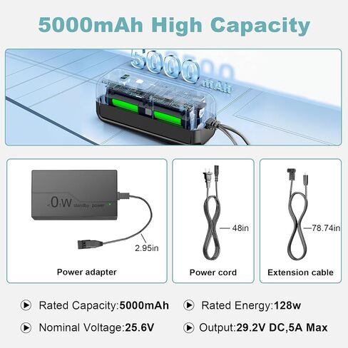 TenHutt 5000mAh 2-Pin Rechargeable Battery Pack for Reclining Furniture | High Capacity with Percentage LCD Display, Include Charger, Compatible with 2-Pin Power Recliner, For Sofa, Couch, Lift Chair in Kuwait