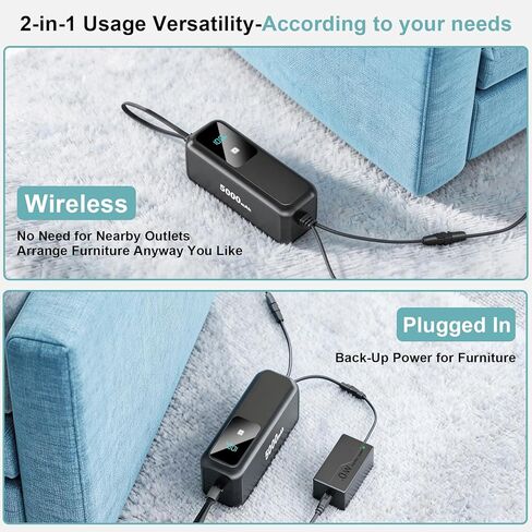 TenHutt 5000mAh 2-Pin Rechargeable Battery Pack for Reclining Furniture | High Capacity with Percentage LCD Display, Include Charger, Compatible with 2-Pin Power Recliner, For Sofa, Couch, Lift Chair in Kuwait