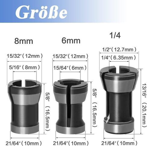 3 Pieces Collets Adapter 6 mm / 6.35 mm / 8 mm, Straight Grinder Replacement Collet, Collet Chuck Set for Router Milling Machine Parts Trimmer Tool in Kuwait