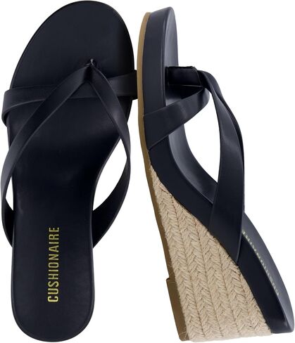 CUSHIONAIRE Ferry Espadrille Wedge Sandals for Women, Thong Platform Flip Flops with Cross Strap and Slip-On Design in Kuwait