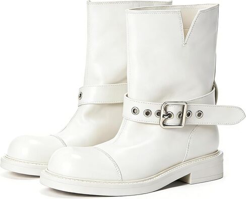 Lutalica Women's Western Ankle Boots Vintage Round Toe Casual Flat Heel Booties with Silver Buckle Fall Winter Shoes in Kuwait
