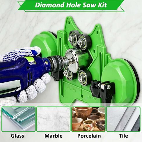Diamond Hole Saw Kit, 16 PCS Tile Hole Saw Set, Double Suction Cup Guide & 4-Bearing Jig, 6-50mm Dry/Wet Drill Bits for Porcelain, Glass, Granite, Marble, Dry/Wet Zero-Slip Precision Cuts (Green) in Kuwait
