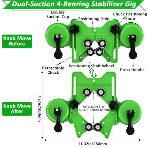 Diamond Hole Saw Kit, 16 PCS Tile Hole Saw Set, Double Suction Cup Guide & 4-Bearing Jig, 6-50mm Dry/Wet Drill Bits for Porcelain, Glass, Granite, Marble, Dry/Wet Zero-Slip Precision Cuts (Green) in Kuwait