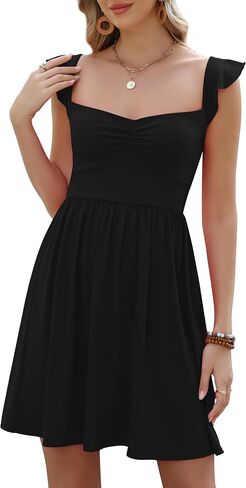 Womens Casual Mini Dresses Sweetheart Neckline Floral A Line Flowy Ruffle Sleeve Summer Boho Beach Sundress 2026 in Saudi Arabia
