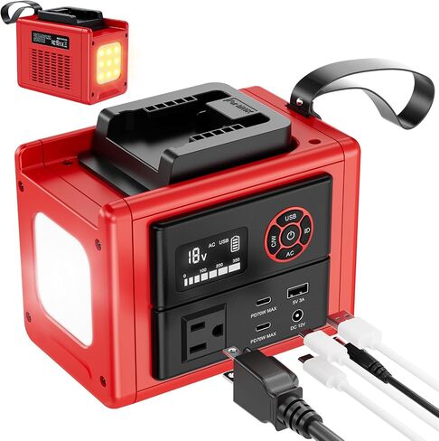 Ecarke 350W Power Inverter Compatible with Milwaukee 18V Battery(Tool Only), DC to AC 110V Power Station: 2x70W USB-C Fast Charger, AC, USB-A, 12V DC,800lm LED & Display – Camping, Job Site, Emergency in Kuwait