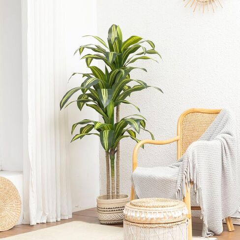 شجرة Dracaena الاصطناعية بطول 4 أقدام - نبات داخلي صناعي مع تصميم بوعاء مقاوم للأشعة فوق البنفسجية - نباتات صناعية كبيرة واقعية لديكور المنزل وغرفة المعيشة والمكتب في الأماكن المغلقة in Kuwait