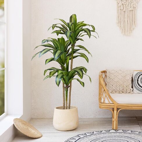 شجرة Dracaena الاصطناعية بطول 4 أقدام - نبات داخلي صناعي مع تصميم بوعاء مقاوم للأشعة فوق البنفسجية - نباتات صناعية كبيرة واقعية لديكور المنزل وغرفة المعيشة والمكتب في الأماكن المغلقة in Kuwait