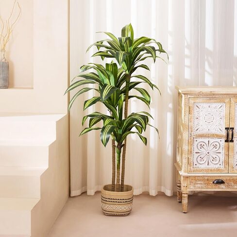 شجرة Dracaena الاصطناعية بطول 4 أقدام - نبات داخلي صناعي مع تصميم بوعاء مقاوم للأشعة فوق البنفسجية - نباتات صناعية كبيرة واقعية لديكور المنزل وغرفة المعيشة والمكتب في الأماكن المغلقة in Kuwait