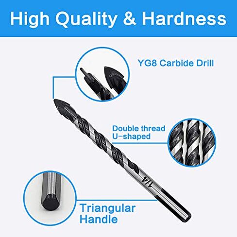 15-Piece Masonry Drill Bits Set for Tile Glass Ceramic Brick Wood, 1/8 to 1/2 Inch Drilling Bits with Triangle and Hex Shank, Tungsten Steel Alloy Tip in Kuwait