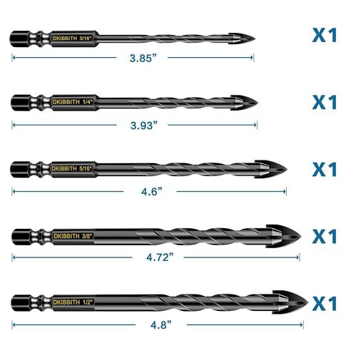 15-Piece Masonry Drill Bits Set for Tile Glass Ceramic Brick Wood, 1/8 to 1/2 Inch Drilling Bits with Triangle and Hex Shank, Tungsten Steel Alloy Tip in Kuwait