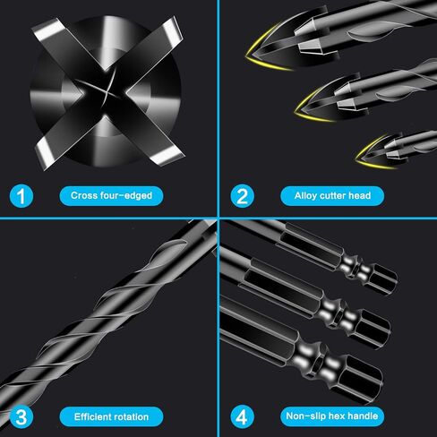 15-Piece Masonry Drill Bits Set for Tile Glass Ceramic Brick Wood, 1/8 to 1/2 Inch Drilling Bits with Triangle and Hex Shank, Tungsten Steel Alloy Tip in Kuwait