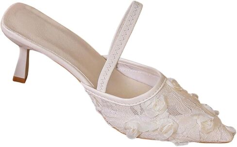 GORGLITTER Women's Lace Kitten Heels Slingback Clear Dressy Closed Pointed Toe Wedding Party Stiletto Pumps Shoes in Kuwait