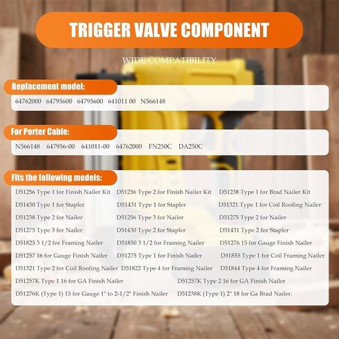 64762000 647956 00 64795600 641011 00 N566148 Trigger Valve Component Replacement for D51257 16 Gauge Finish Nailer D51275 Type 1 Finish D51855 Type 1 Coil Framing Nailer US Stock in Kuwait