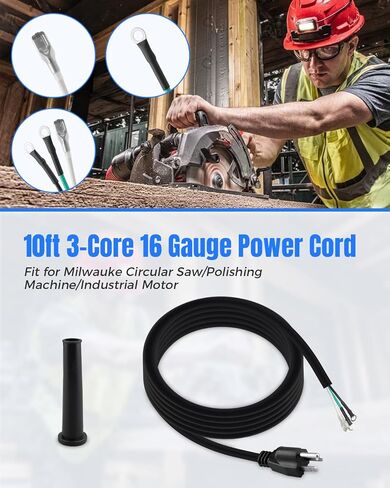 10FT 3-Core 16 Gauge Power Cord Fit for Milwauke Circular Saws 6365 6405-6 6411 6410 for Polishers 5455 5460 5460-6 5435 for Industrial Motors 6405 6360 5400 Series Replace 22-64-1632 in Kuwait
