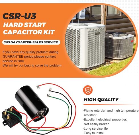 Beaquicy CSR-U3 4-to-5 Compressor Saver Hard Start Kit (208-240V)-Extends Compressor Life Cuts Startup Amps for 4-5 Tons AC/HVAC Refrigerator and Freezer with Capacitor&Cable&Screws (3-wire install) in Saudi Arabia