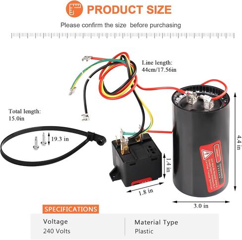 Beaquicy CSR-U3 4-to-5 Compressor Saver Hard Start Kit (208-240V)-Extends Compressor Life Cuts Startup Amps for 4-5 Tons AC/HVAC Refrigerator and Freezer with Capacitor&Cable&Screws (3-wire install) in Saudi Arabia