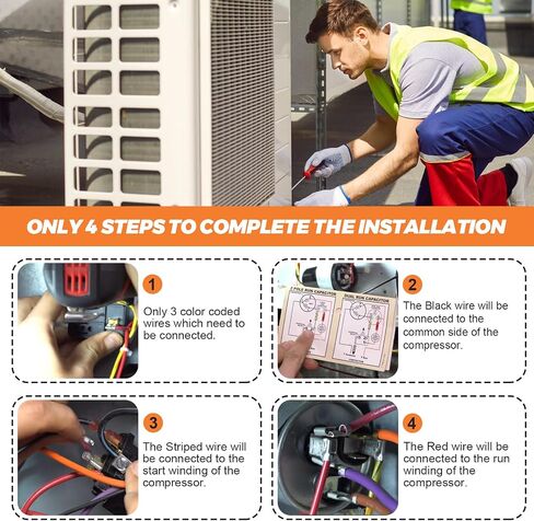 Beaquicy CSR-U3 4-to-5 Compressor Saver Hard Start Kit (208-240V)-Extends Compressor Life Cuts Startup Amps for 4-5 Tons AC/HVAC Refrigerator and Freezer with Capacitor&Cable&Screws (3-wire install) in Saudi Arabia