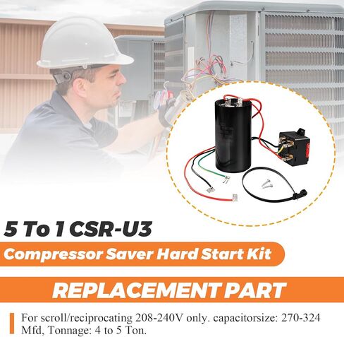Beaquicy CSR-U3 4-to-5 Compressor Saver Hard Start Kit (208-240V)-Extends Compressor Life Cuts Startup Amps for 4-5 Tons AC/HVAC Refrigerator and Freezer with Capacitor&Cable&Screws (3-wire install) in Saudi Arabia