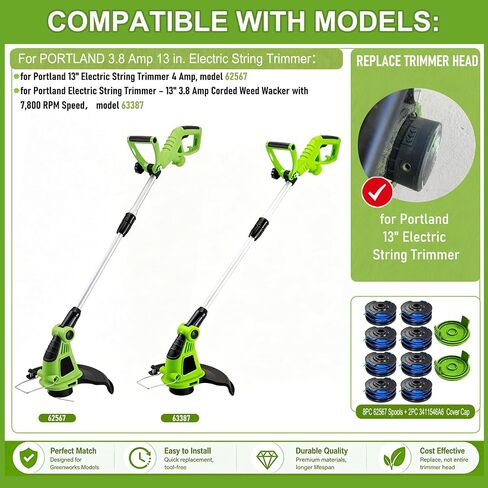 0.065" Dual Line Replacement String Trimmer Line Spool For Portland 62567 62338 63387 13" string trimmer, 29082 29242 Replacement Spool & Cap for Greenworks 21212 21272 13" 15" Corded String Trimmer in Kuwait