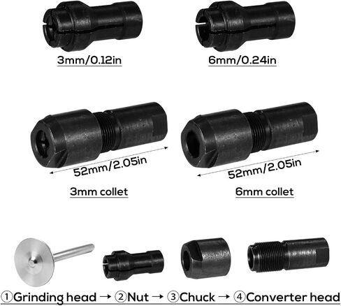 4pcs Angle Grinder to Straight Chuck Adapter Set, 3mm/0.12in 6mm/0.24in Angle Grinder Conversion Kit with 5/8-11 Arbor for Grinding Polishing Carving Tools Drill Press Cutting Attachments Accessories in Kuwait