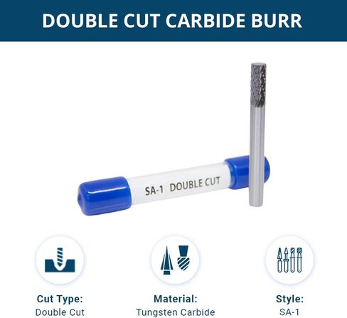 Benchmark Abrasives Cylindrical Shape Premium Double Cut Tungsten Carbide Burr for Metal Wood Welding High-Speed Die Grinders enclosed in Plastic Capsule 1/4" Shank (SA-1) in Kuwait