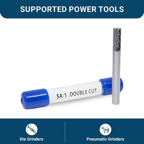 Benchmark Abrasives Cylindrical Shape Premium Double Cut Tungsten Carbide Burr for Metal Wood Welding High-Speed Die Grinders enclosed in Plastic Capsule 1/4" Shank (SA-1) in Kuwait