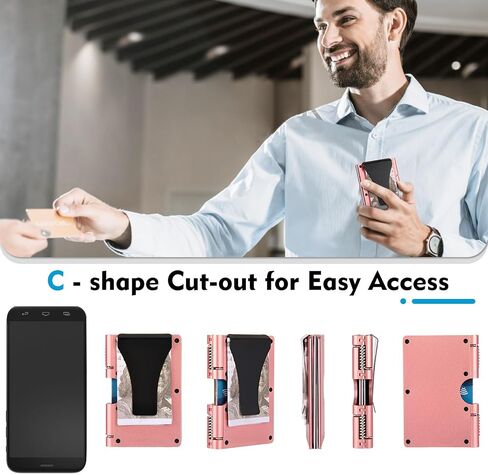 محفظة للرجال - محفظة رجالية بتصميم معاد اختراع - رفيعة وبسيطة وغير ملحومة، تحجب ماسحات RFID مع مشبك نقود (أسود ألومنيوم) in Kuwait