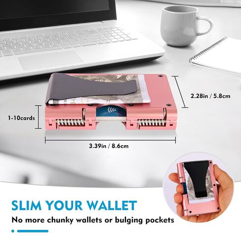 محفظة للرجال - محفظة رجالية بتصميم معاد اختراع - رفيعة وبسيطة وغير ملحومة، تحجب ماسحات RFID مع مشبك نقود (أسود ألومنيوم) in Kuwait