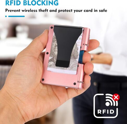 محفظة للرجال - محفظة رجالية بتصميم معاد اختراع - رفيعة وبسيطة وغير ملحومة، تحجب ماسحات RFID مع مشبك نقود (أسود ألومنيوم) in Kuwait