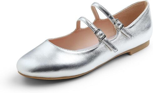 FEVERSOLE Women's Mary Jane Fashion Round Toe Double Straps Slip On Flats in Kuwait