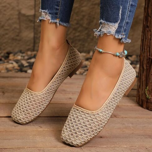 Women's Square Toe Woven Flats Slip On Knit Dress Ballet Comfortable Womens Shoe for Casual Office Work in Kuwait