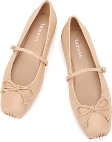 Ballet Flats for Women Square Toe Mary Jane Shoes with Bow Slip On Buckle Strap Daily Comfy Flat Dress Shoes in Kuwait
