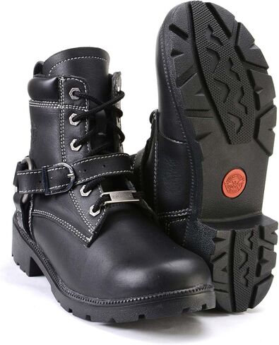 Milwaukee Leather MBL9312 Women's Black Leather Lace-Up 7-Inch Harness Motorcycle Rider Boots w/Buckle in Kuwait