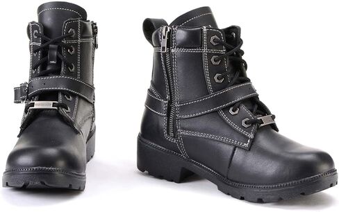 Milwaukee Leather MBL9312 Women's Black Leather Lace-Up 7-Inch Harness Motorcycle Rider Boots w/Buckle in Kuwait