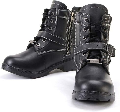 Milwaukee Leather MBL9312 Women's Black Leather Lace-Up 7-Inch Harness Motorcycle Rider Boots w/Buckle in Kuwait