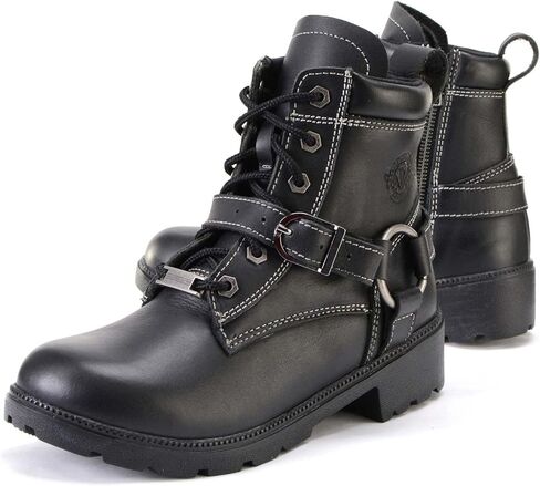 Milwaukee Leather MBL9312 Women's Black Leather Lace-Up 7-Inch Harness Motorcycle Rider Boots w/Buckle in Kuwait