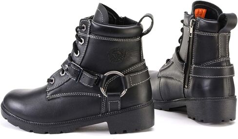 Milwaukee Leather MBL9312 Women's Black Leather Lace-Up 7-Inch Harness Motorcycle Rider Boots w/Buckle in Kuwait