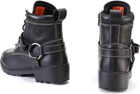 Milwaukee Leather MBL9312 Women's Black Leather Lace-Up 7-Inch Harness Motorcycle Rider Boots w/Buckle in Kuwait